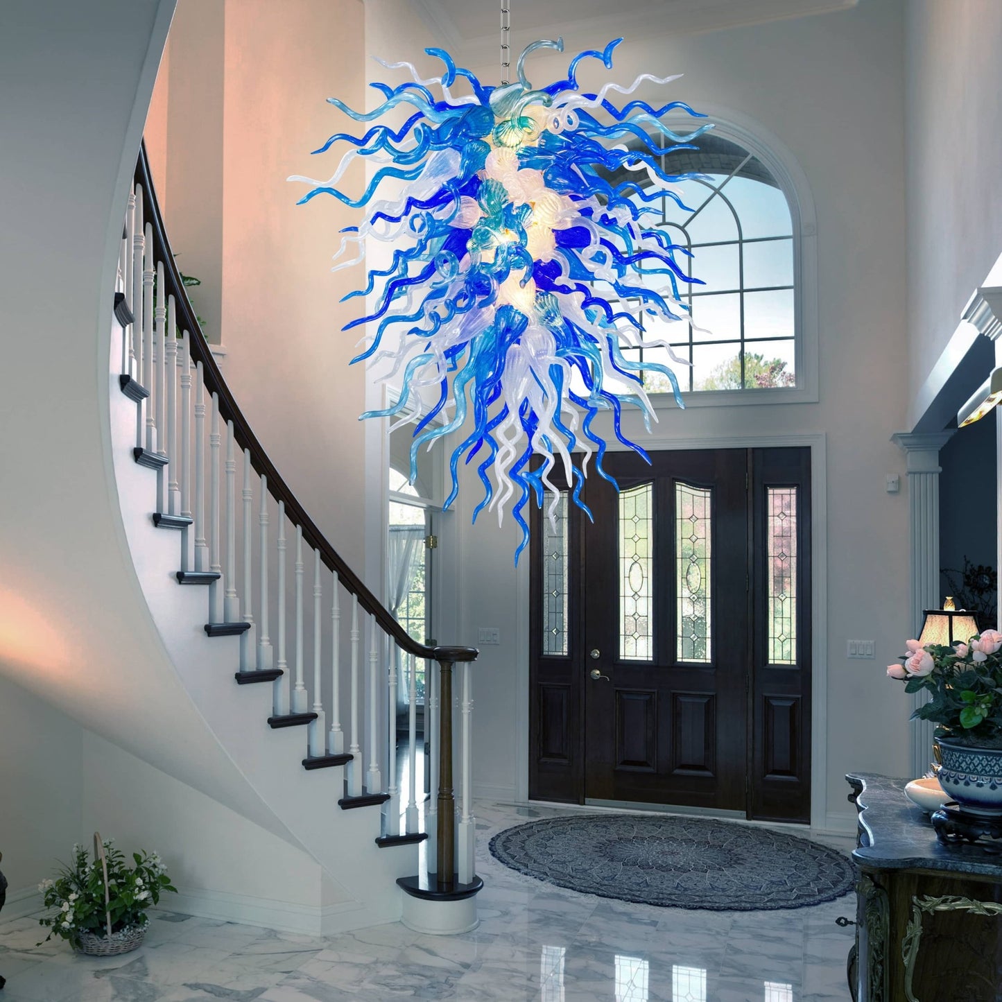 Chihuly Style Blown Glass Chandelier Arctic Frost - Melillo Chihuly