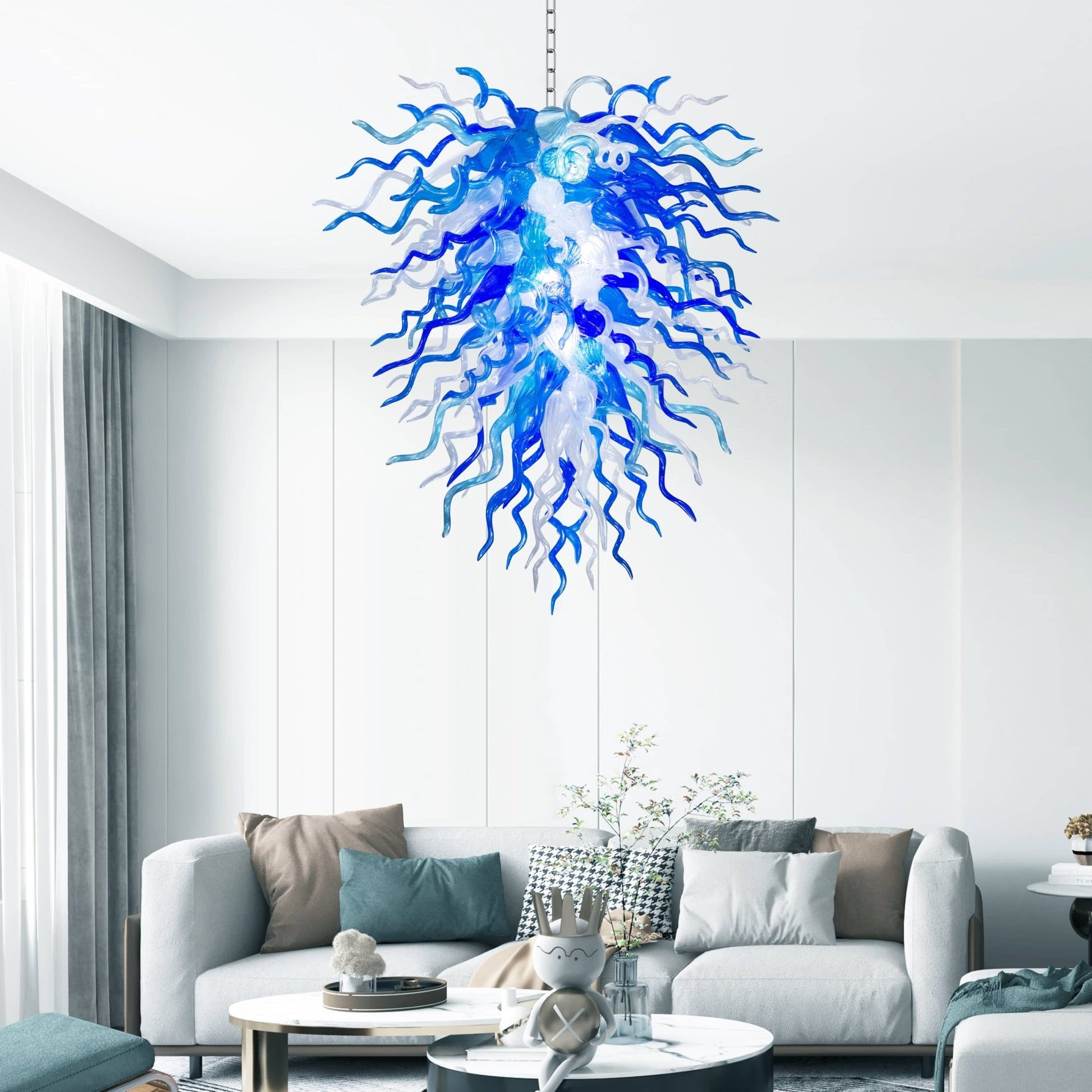 Chihuly Style Blown Glass Chandelier Arctic Frost - Melillo Chihuly