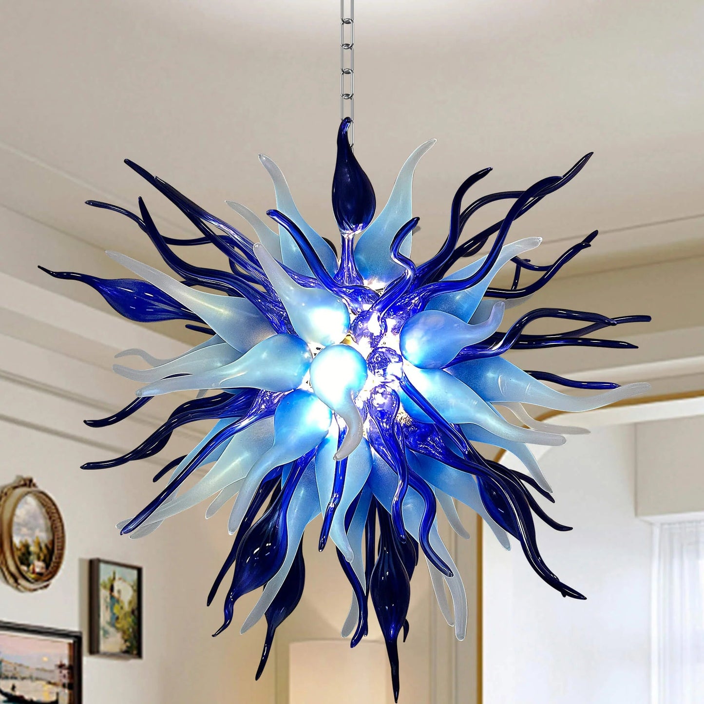 Chihuly Style Blown Glass Chandelier Black Ice - Melillo Chihuly