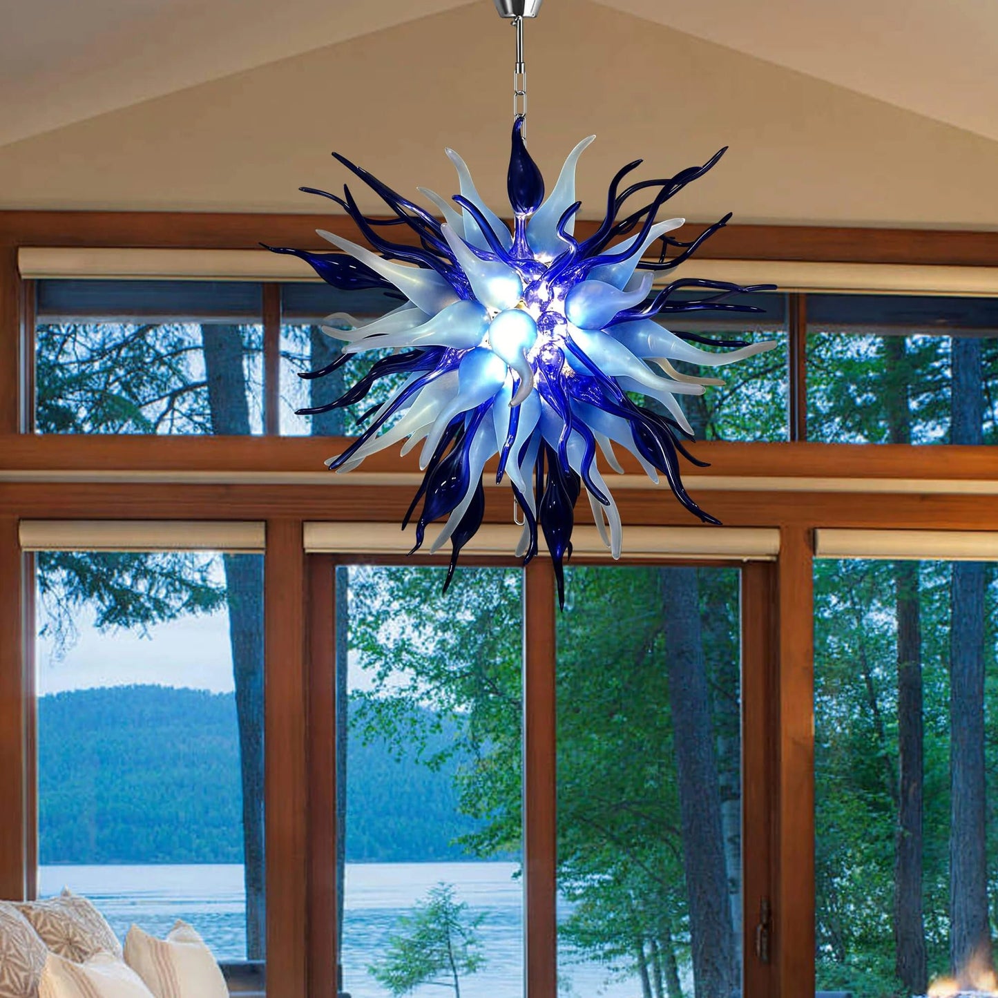 Chihuly Style Blown Glass Chandelier Black Ice - Melillo Chihuly