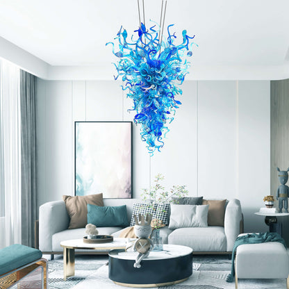 Chihuly Style Blown Glass Chandelier Blue Cone - Melillo Chihuly