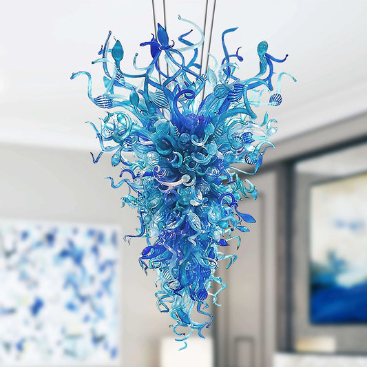 Chihuly Style Blown Glass Chandelier Blue Cone - Melillo Chihuly