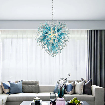 Chihuly Style Blown Glass Chandelier Blue & Grey Sun Shape - Melillo Chihuly