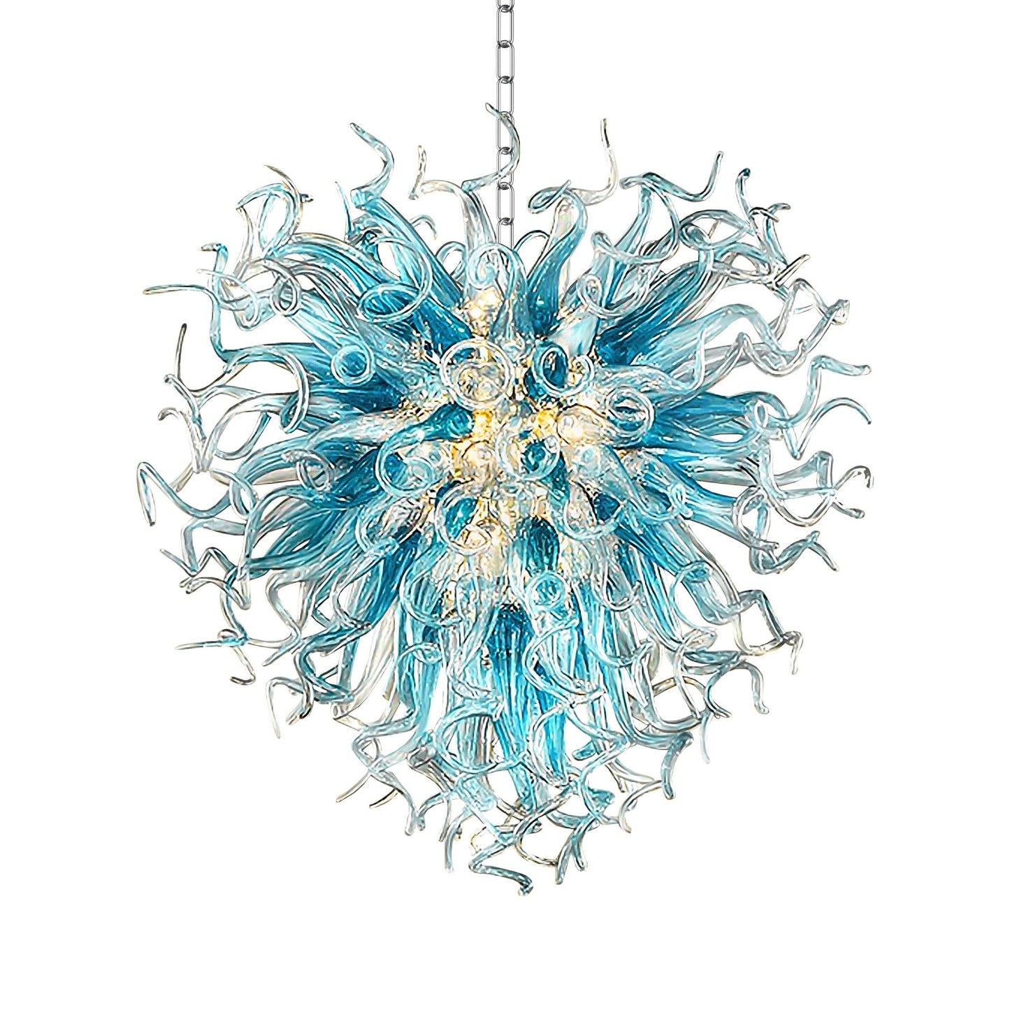 Chihuly Style Blown Glass Chandelier Blue & Grey Sun Shape - Melillo Chihuly