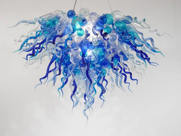 Chihuly Style Blown Glass Chandelier Blue & White Skies - Melillo Chihuly