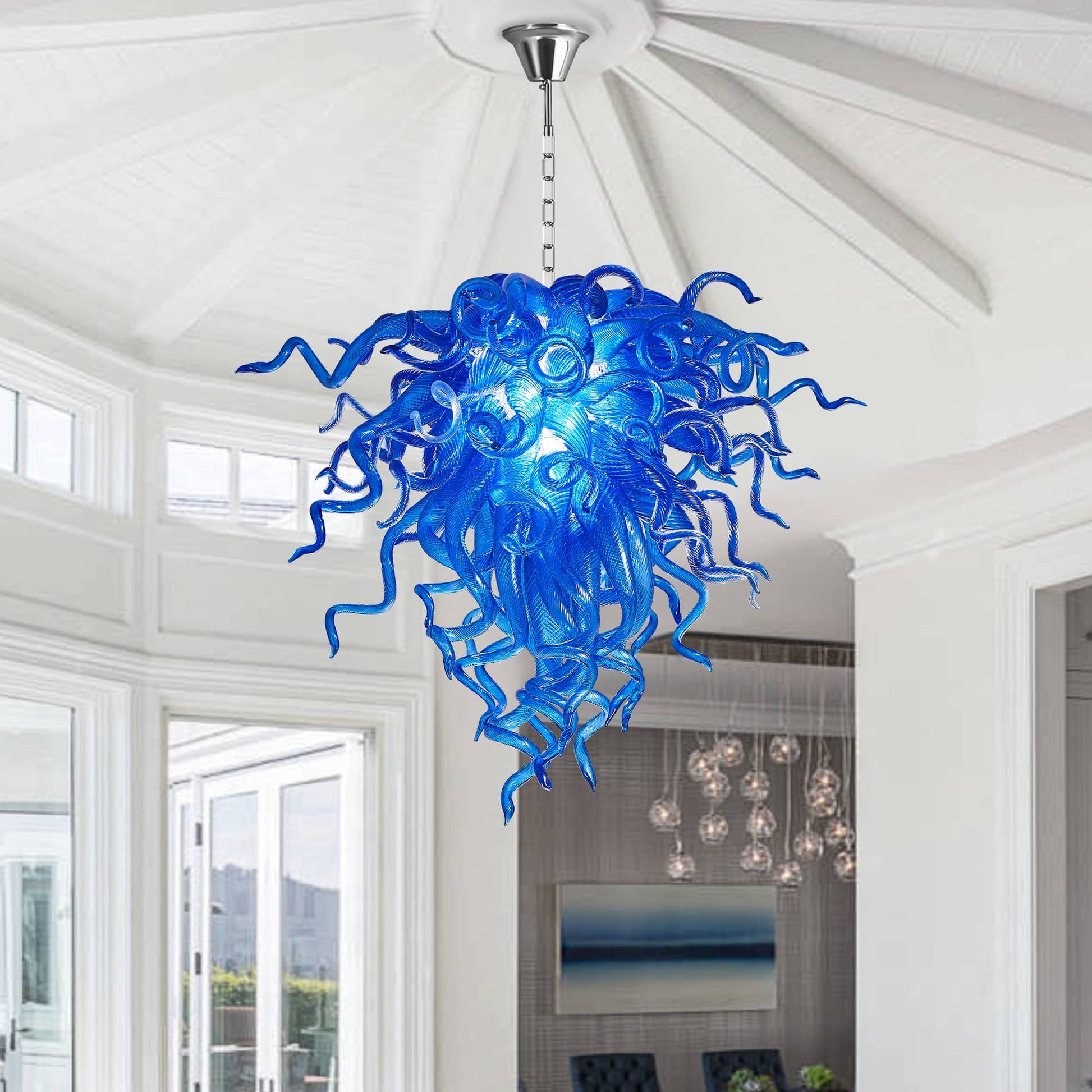 Chihuly Style Blown Glass Chandelier Royal Blue - Melillo Chihuly