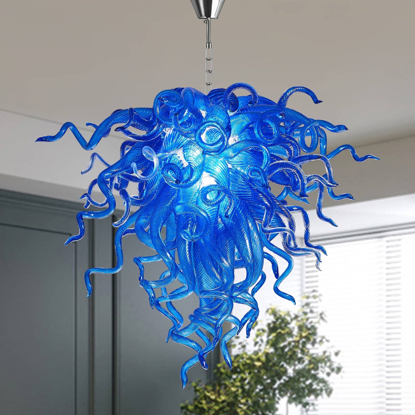 Chihuly Style Blown Glass Chandelier Royal Blue - Melillo Chihuly