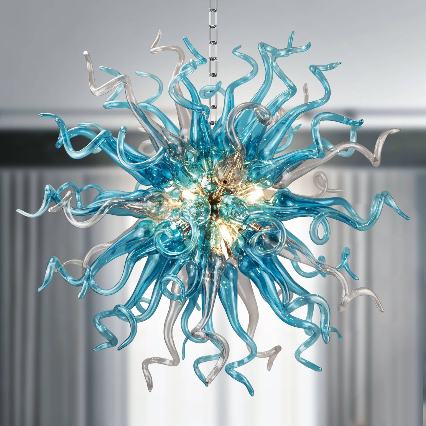 Chihuly Style Blown Glass Chandelier Sputnik Shape - Melillo Chihuly