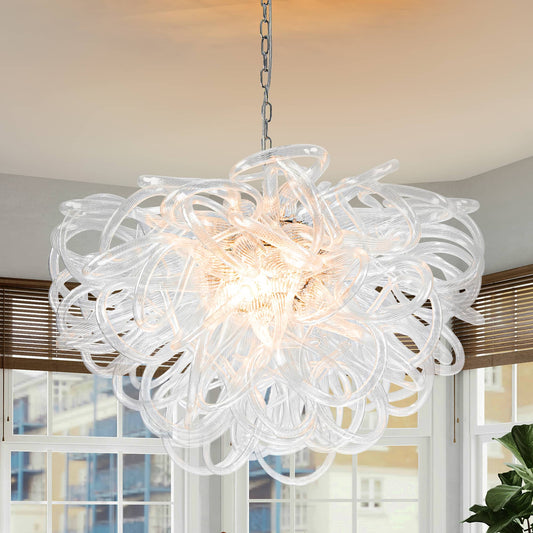 Chihuly Style Blown Glass Chandelier White Lasso - Melillo Chihuly