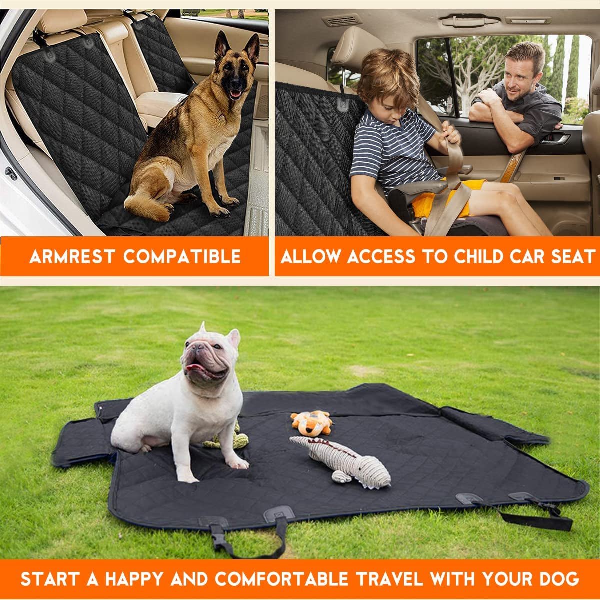 Dog Car Seat Cover, Back Seat Cover for Dogs Pet Car Seat Protector Waterproof Bench Car Seat Cover, Non - Slip Reat Seat Cover Fits Middle Armrest for Most Cars Trucks Suvs - Black - Melillo EnterprisesCar Travel AccessoriesCarriers & Travel ProductsDogs