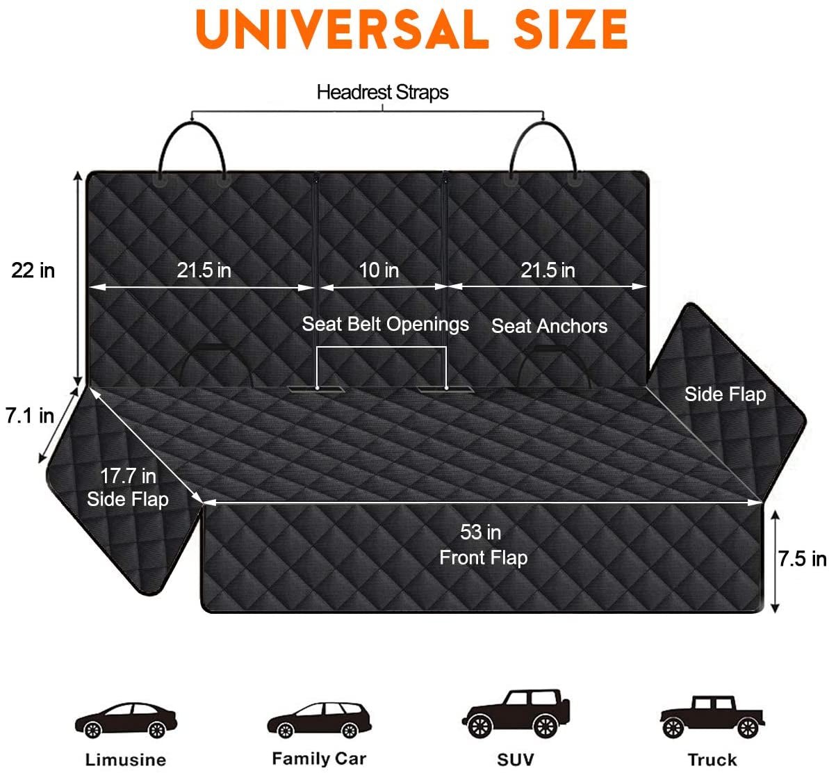 Dog Car Seat Cover, Back Seat Cover for Dogs Pet Car Seat Protector Waterproof Bench Car Seat Cover, Non - Slip Reat Seat Cover Fits Middle Armrest for Most Cars Trucks Suvs - Black - Melillo EnterprisesCar Travel AccessoriesCarriers & Travel ProductsDogs