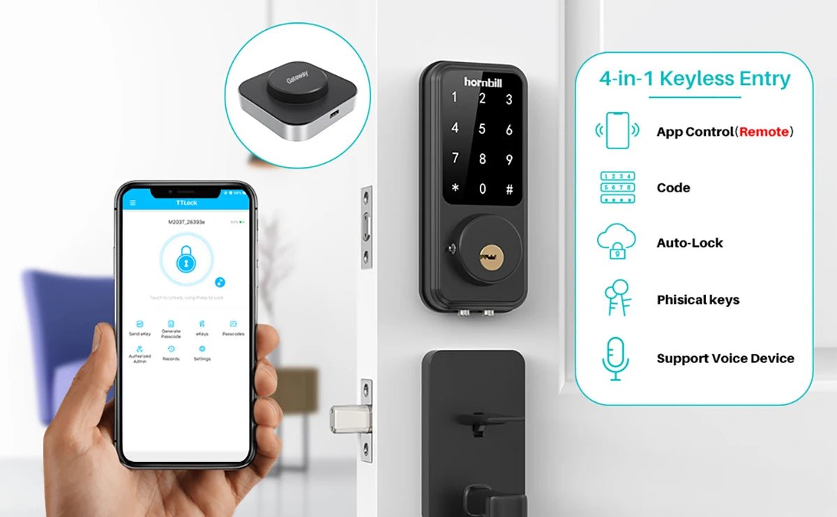 Hornbill Smart Lock (HB - M1) - Multifunctional Keyless Entry with Remote Control, Bluetooth, Wifi - Melillo Enterprises