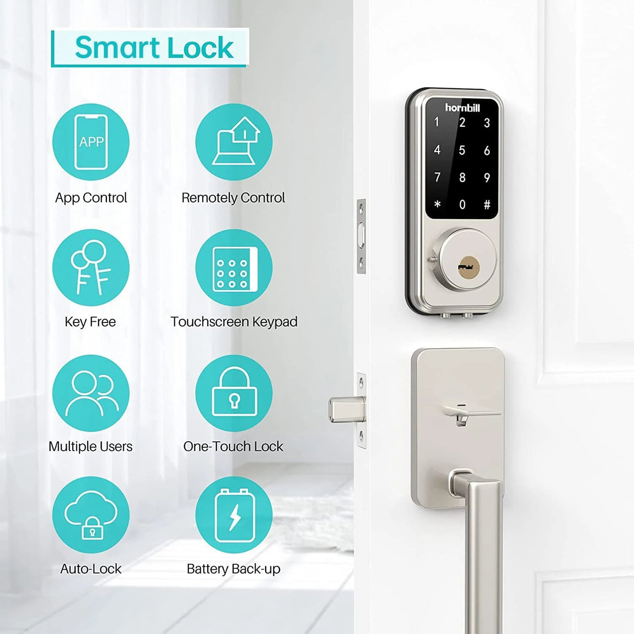 Hornbill Smart Lock (HB - M1) - Multifunctional Keyless Entry with Remote Control, Bluetooth, Wifi - Melillo Enterprises