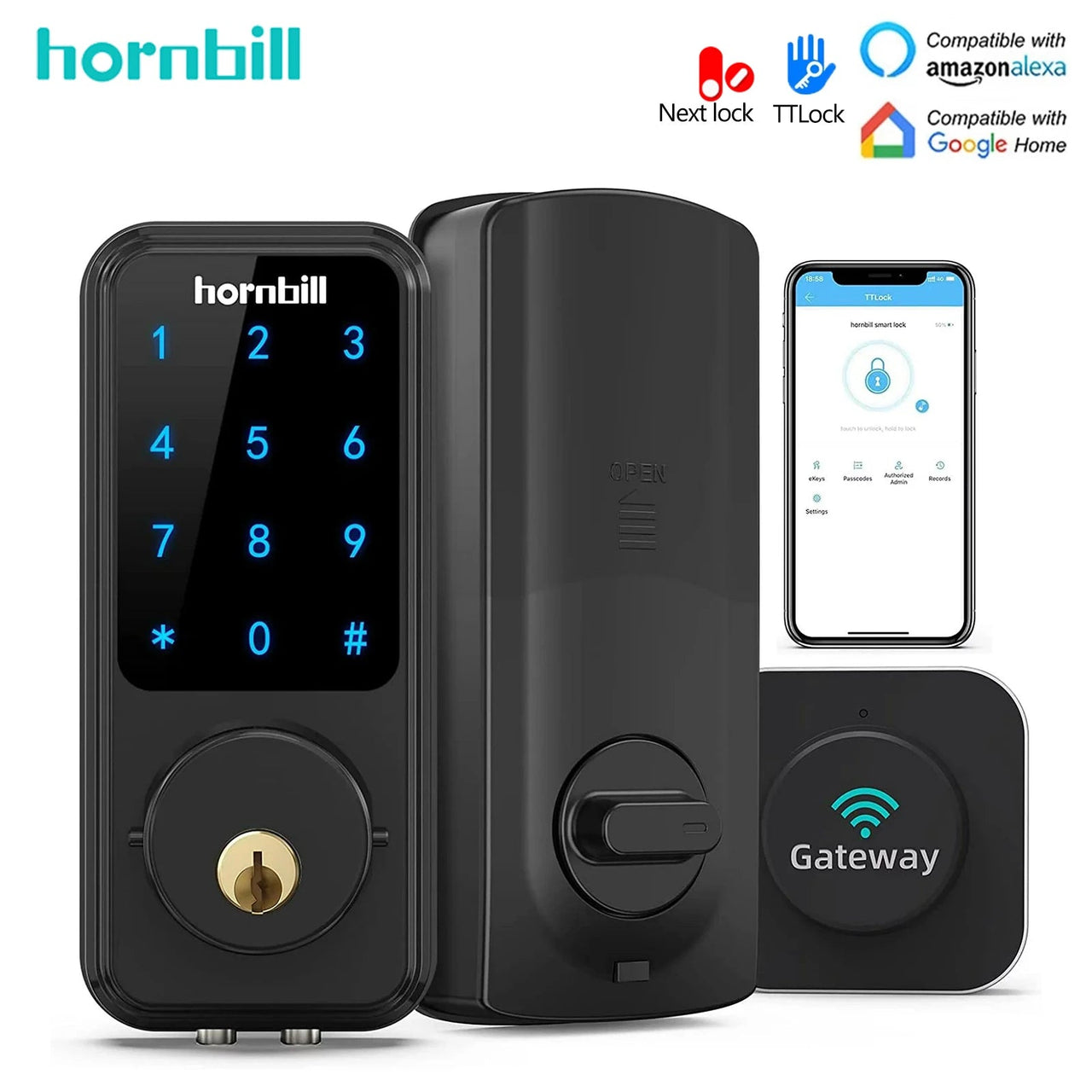 Hornbill Smart Lock (HB - M1) - Multifunctional Keyless Entry with Remote Control, Bluetooth, Wifi - Melillo Enterprises