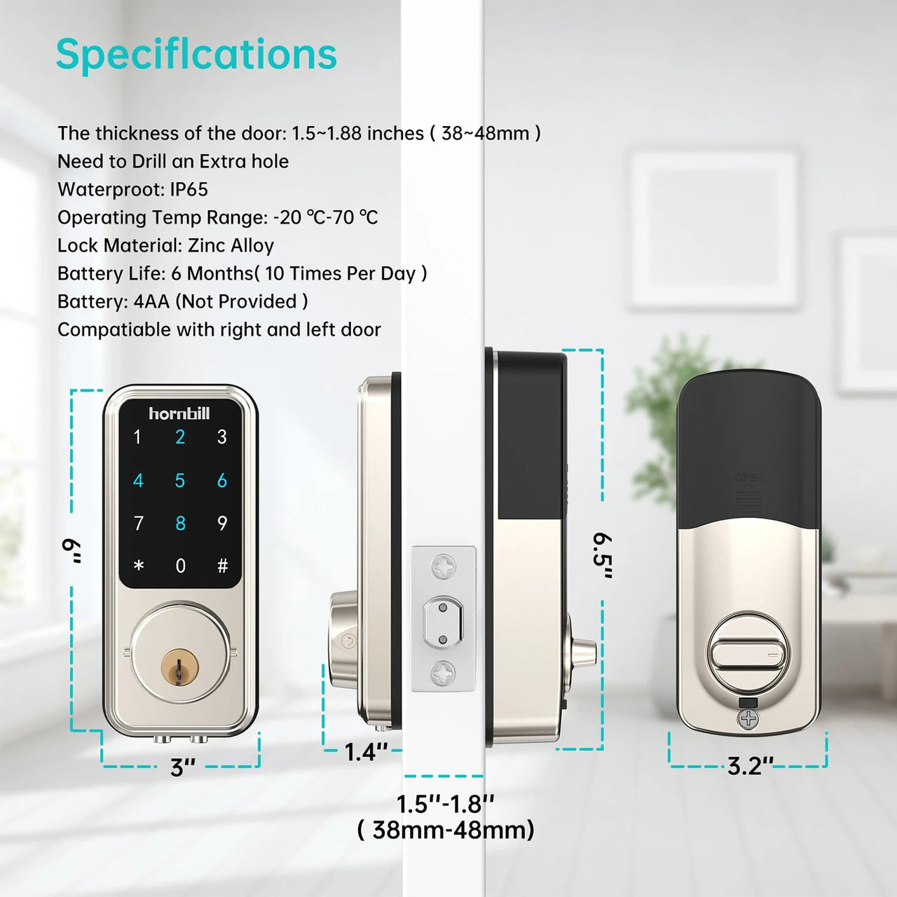 Hornbill Smart Lock (HB - M1) - Multifunctional Keyless Entry with Remote Control, Bluetooth, Wifi - Melillo Enterprises