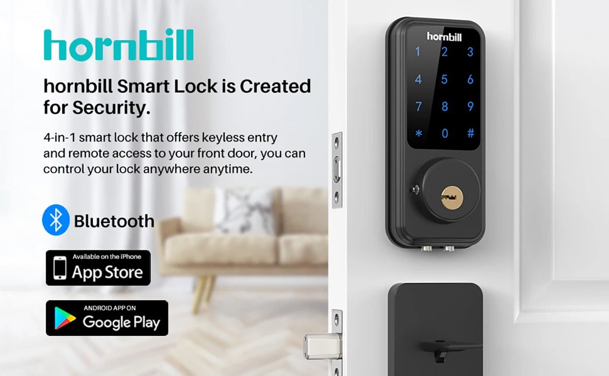 Hornbill Smart Lock (HB - M1) - Multifunctional Keyless Entry with Remote Control, Bluetooth, Wifi - Melillo Enterprises