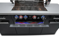 MA - 957 5 - Burner 63000 BTU Black Stainless Steel Outdoor Kitchen Bar Gas Island Grill W/ Infrared Rear Burner + Rotisserie Kit + Granite Countertop + Storage Cabinets & Full Weather Cover - Melillo EnterprisesAll categories