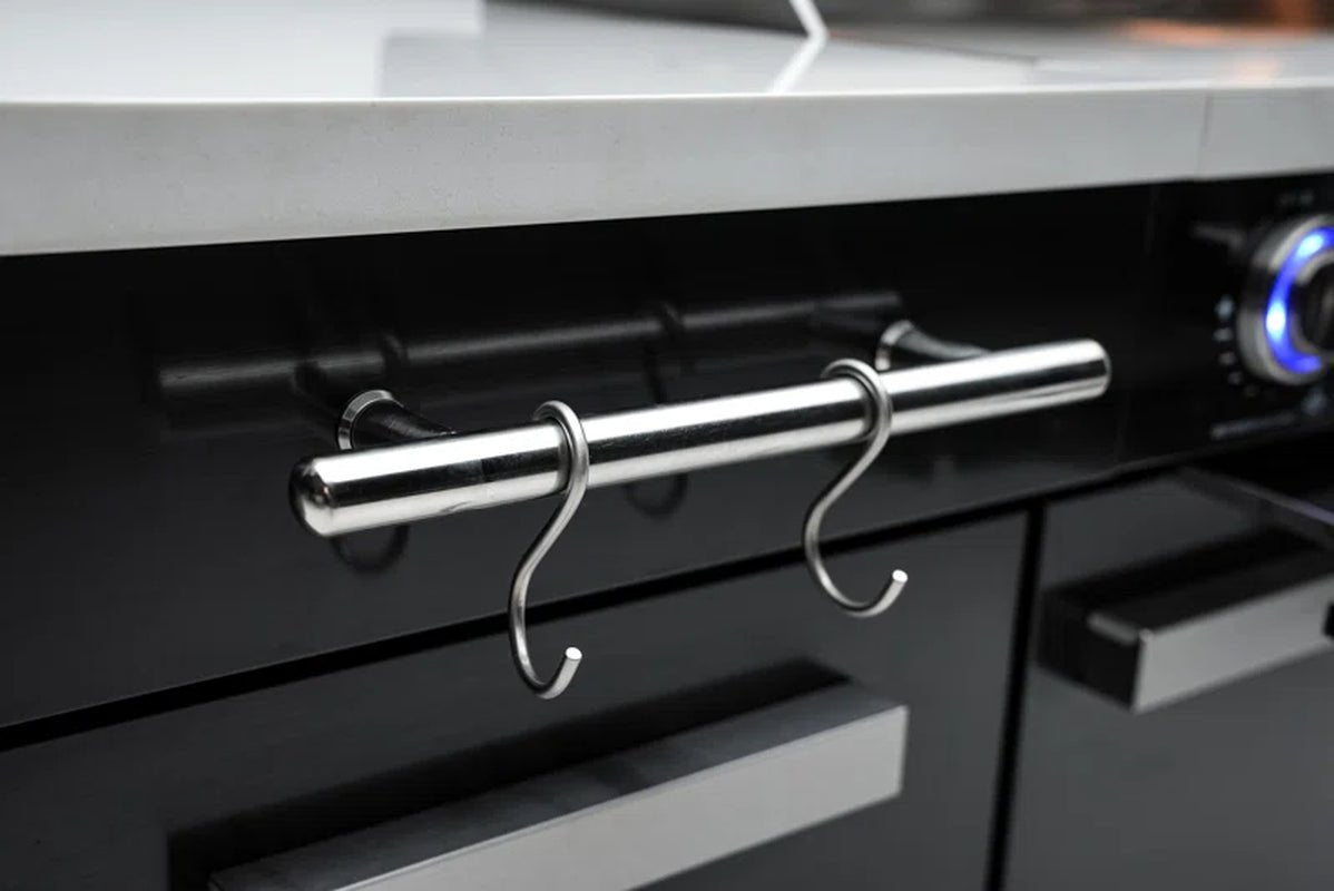 MA - 957 5 - Burner 63000 BTU Black Stainless Steel Outdoor Kitchen Bar Gas Island Grill W/ Infrared Rear Burner + Rotisserie Kit + Granite Countertop + Storage Cabinets & Full Weather Cover - Melillo EnterprisesAll categories