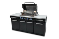 MA - 957 5 - Burner 63000 BTU Black Stainless Steel Outdoor Kitchen Bar Gas Island Grill W/ Infrared Rear Burner + Rotisserie Kit + Granite Countertop + Storage Cabinets & Full Weather Cover - Melillo EnterprisesAll categories