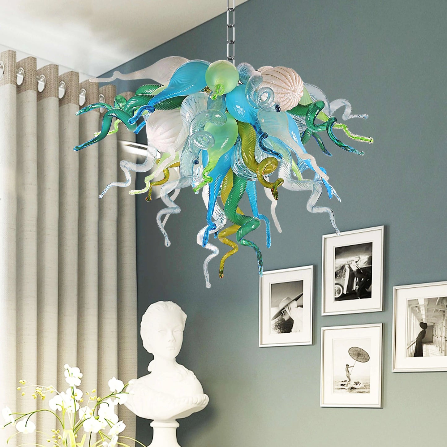 Modern Chihuly Style Blown Glass Chandelier Multi Color Oasis - Melillo Chihuly