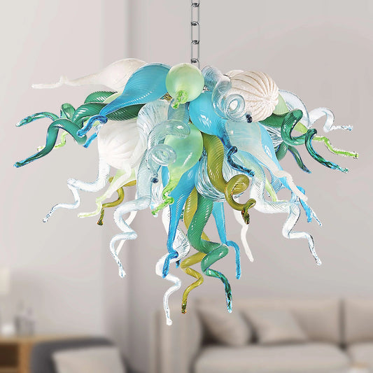 Modern Chihuly Style Blown Glass Chandelier Multi Color Oasis - Melillo Chihuly