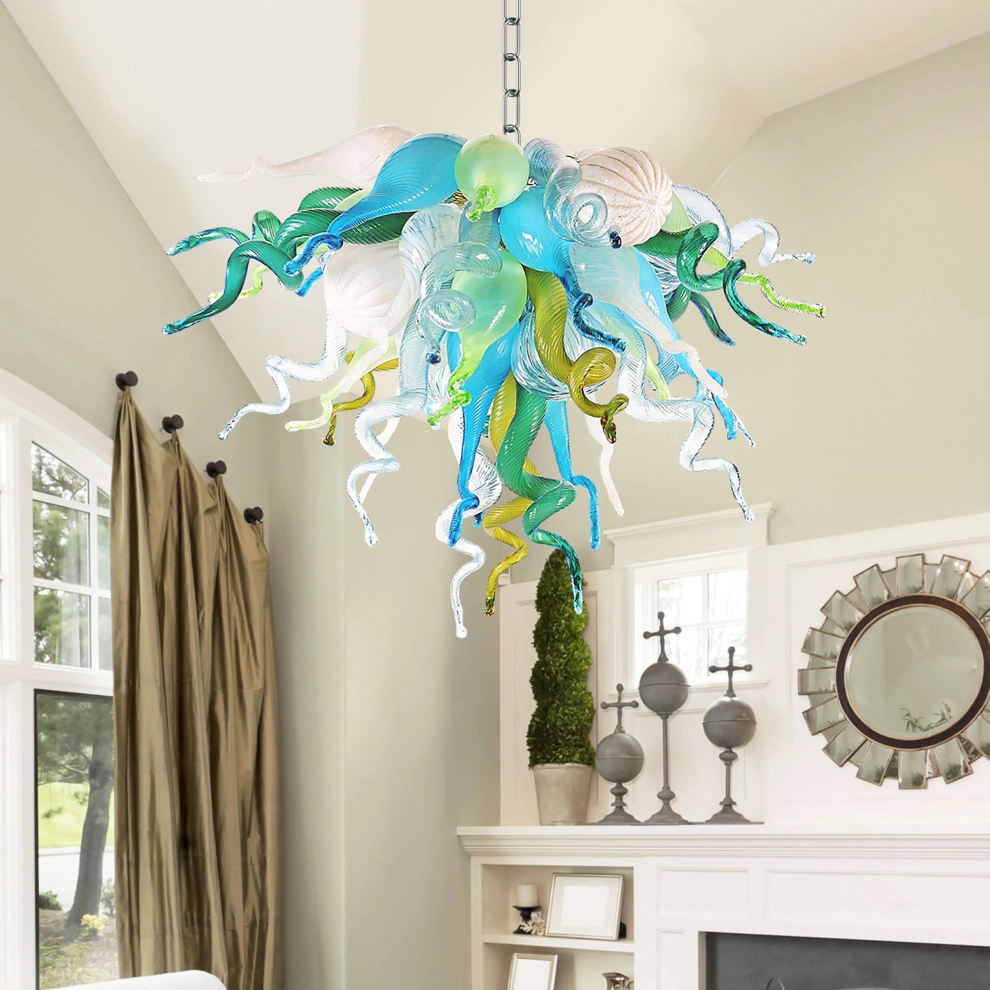 Modern Chihuly Style Blown Glass Chandelier Multi Color Oasis - Melillo Chihuly