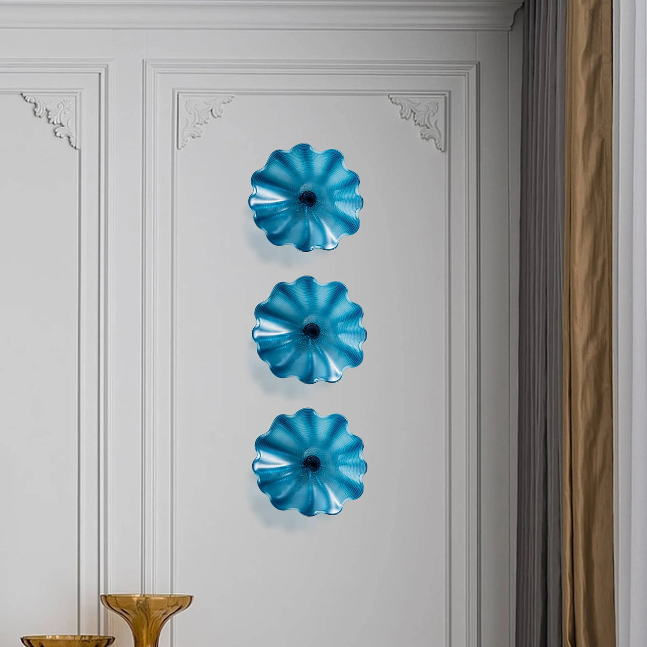 Handcrafted Celestial Blue Murano glass wall plates, perfect for stylish and contemporary spaces.