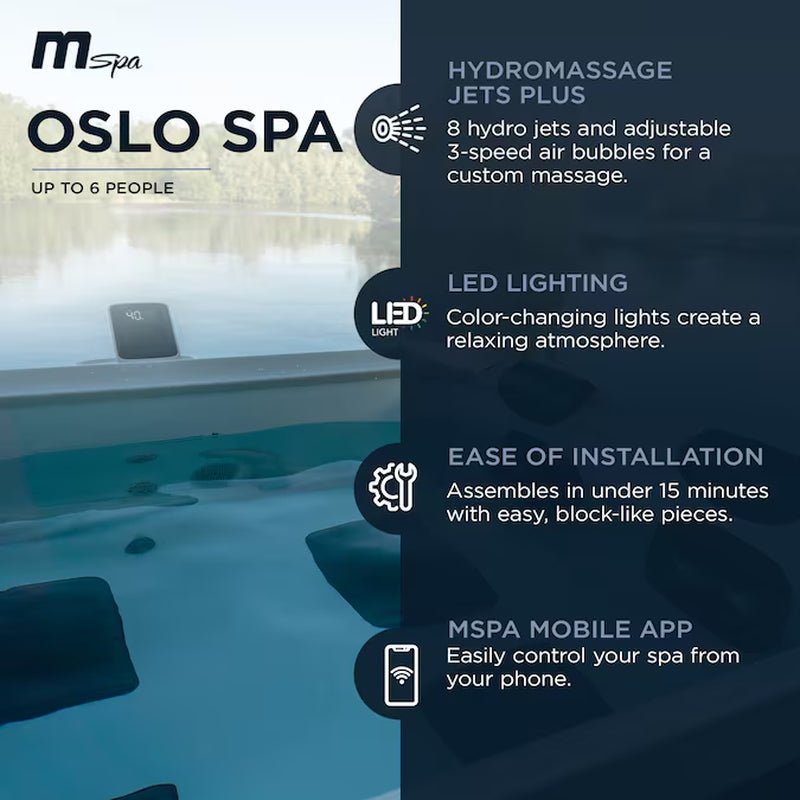 Oslo 6 - Person Square Inflatable Hot Tub – 120 Air Jets & Cover Included - Melillo EnterprisesHot TubsHot Tubs & SpasOutdoors