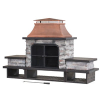 Sunjoy Quillen Outdoor Fireplace, Patio Wood Burning Fireplace with Steel Chimney, Mesh Spark Screen Doors and Fire Poker - Melillo EnterprisesAll categories