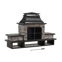 Sunjoy Quillen Outdoor Fireplace, Patio Wood Burning Fireplace with Steel Chimney, Mesh Spark Screen Doors and Fire Poker - Melillo EnterprisesAll categories