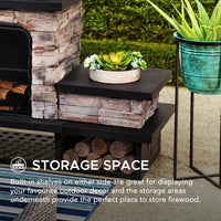 Sunjoy Quillen Outdoor Fireplace, Patio Wood Burning Fireplace with Steel Chimney, Mesh Spark Screen Doors and Fire Poker - Melillo EnterprisesAll categories