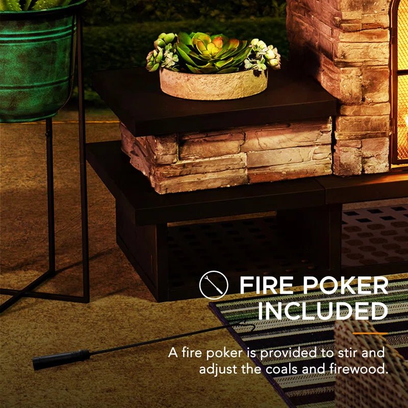 Sunjoy Quillen Outdoor Fireplace, Patio Wood Burning Fireplace with Steel Chimney, Mesh Spark Screen Doors and Fire Poker - Melillo EnterprisesAll categories