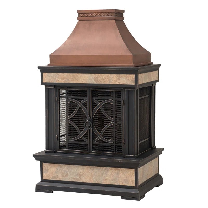 Sunjoy Sofie Outdoor Fireplace, Heirloom Patio Wood Burning Steel Fireplace with Chimney, Spark Screen, Fire Poker, and Removable Grate - Melillo EnterprisesAll categories