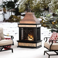 Sunjoy Sofie Outdoor Fireplace, Heirloom Patio Wood Burning Steel Fireplace with Chimney, Spark Screen, Fire Poker, and Removable Grate - Melillo EnterprisesAll categories