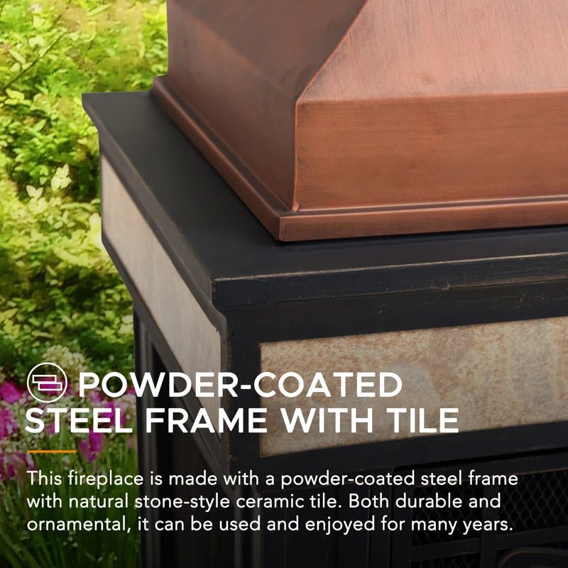 Sunjoy Sofie Outdoor Fireplace, Heirloom Patio Wood Burning Steel Fireplace with Chimney, Spark Screen, Fire Poker, and Removable Grate - Melillo EnterprisesAll categories