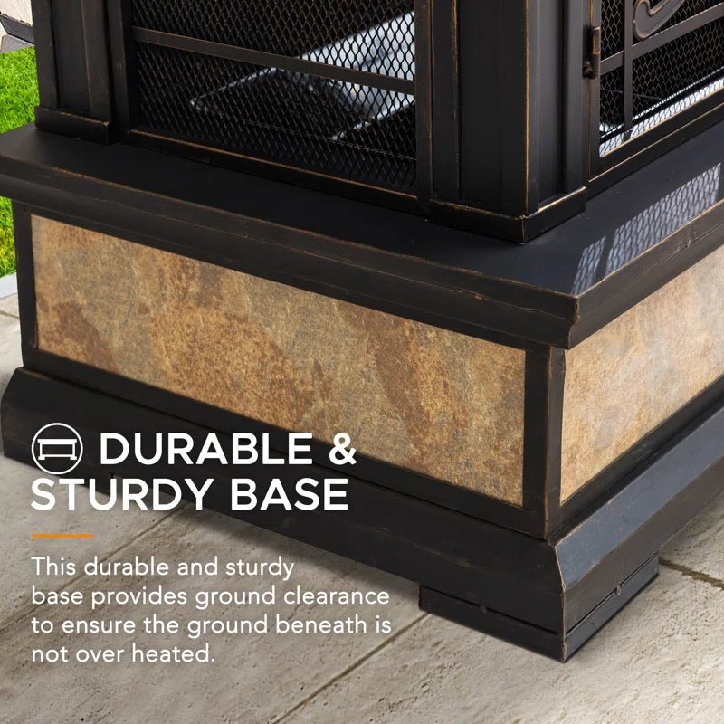 Sunjoy Sofie Outdoor Fireplace, Heirloom Patio Wood Burning Steel Fireplace with Chimney, Spark Screen, Fire Poker, and Removable Grate - Melillo EnterprisesAll categories