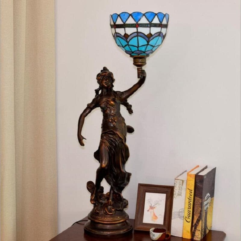 Handcrafted Statue Tiffany table lamp, ideal for enhancing your room with detailed sculpture and artistic flair.